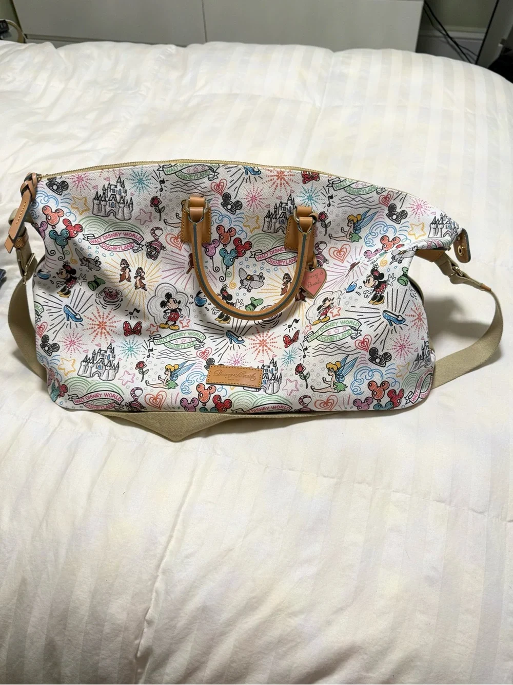 Dooney & Bourke Multicolor Disney Canvas Tote - White with Tan Trim